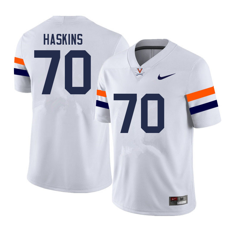 Men #70 Bobby Haskins Virginia Cavaliers College Football Jerseys Sale-White - Click Image to Close